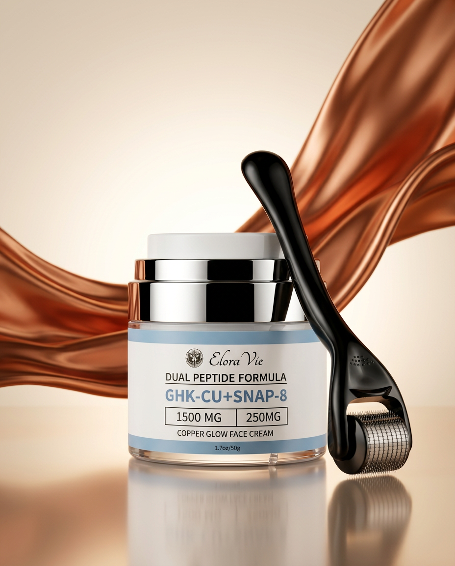 Copper Glow Face Cream on dark stone with copper light